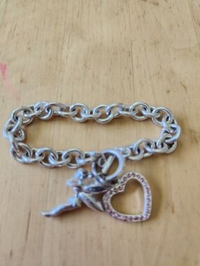 Charm Bracelet with Heart and Angel Charms Or Bag Charm